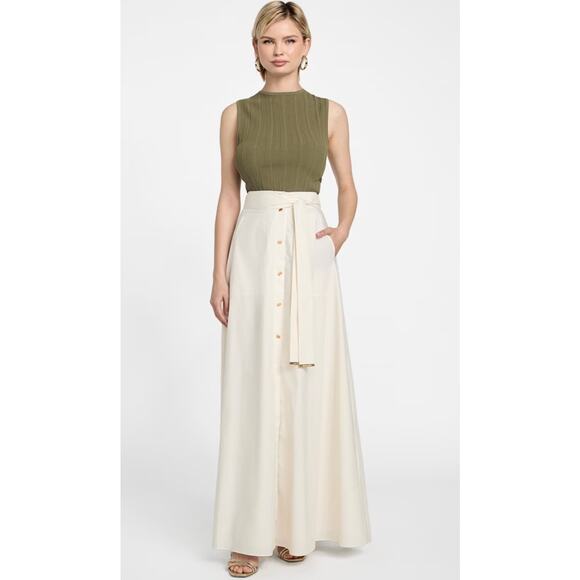 Marciano By Guess Pat Belted Maxi Skirt Off-White Long Gold Buttons US 2 IT 38 - Picture 1 of 11